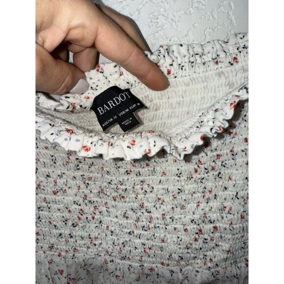 Bardot Ditsy Floral Square Neck Short Sleeve Smocked Mini Dress 8 White Short Z - Picture 5 of 11